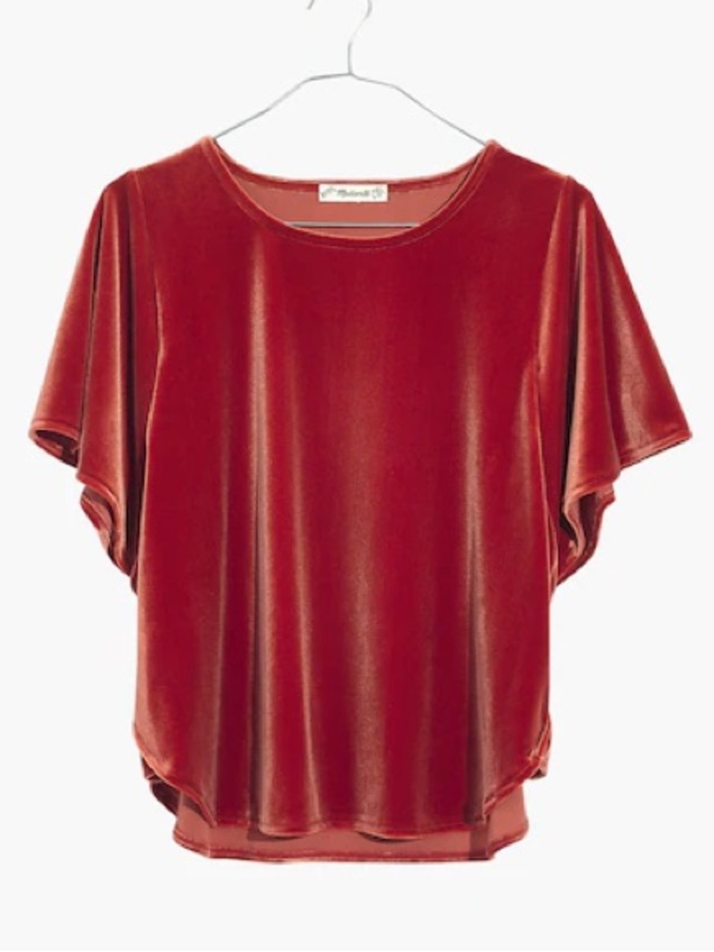 Madewell Short-Sleeve Velvet Tee in Rust Red
